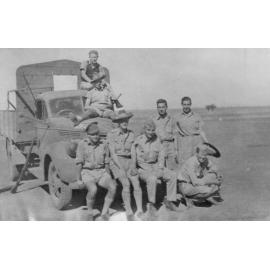 Jack Woodward, Ken Baker and George Rann with fellow servicemen on a shooting trip, ca 1940 