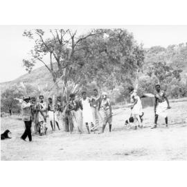 A group of Aborigines on Palm Island, preparing to perform a ceremonial dance, ca 1940