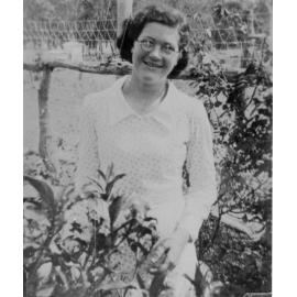 Ethel Kelso in garden at Laudham Park, 1935 