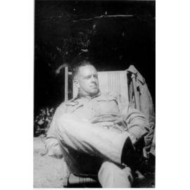 Dudley Thift relaxing in deck chair, Atherton, 1945 