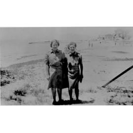 Servicewomen at Picnic Bay, Magnetic island, with swimming enclosure in background, 1943 