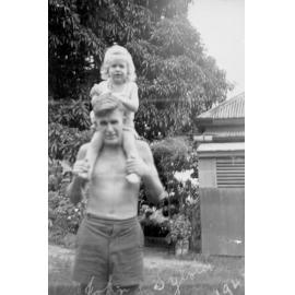 John Cronin and niece Sylvia Kelso at Cronin house on Castle Hill, 1948 