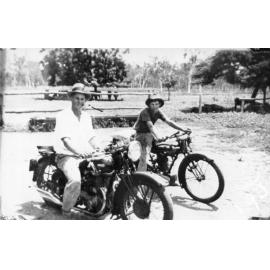 Dick Kelso and Eric Patterson on motorcycles at "Greenbower" , 1938 