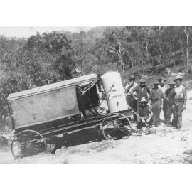 Mount Spec, Main Roads Commission work cart with petrol powered compressor bogged in sand, ca 1930 