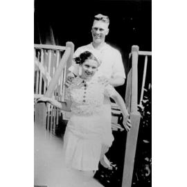 Ernie and Jane Kelso on the steps of Laudham Park home, ca 1938 