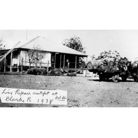 Clark River Telegraph Station with mail truck in front, ca 1938 