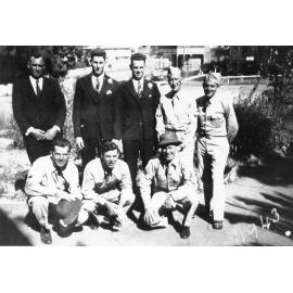 Bill Ireland, Arthur Kelso and Dick Kelso, with friends, at Dick's wedding, ca 1943 