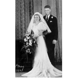 Dot Kelso (nee Cronin) and Dick Kelso at their wedding, ca 1943 