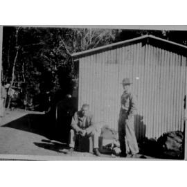 US army personnel Lieutenants Frank Newbold and George Stuart, at U.S. army mess hut, Paluma, ca 1940 