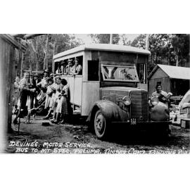 Timber camp with Devine's Bus to Mount Spec and passengers, at Running River, Paluma, n.d. 