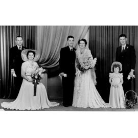 Ted Core and Margie Sparks, Bert and Nancy Core and Eric Patterson and Dawn Sparks, at Bert and Nancy's wedding, ca 1951 