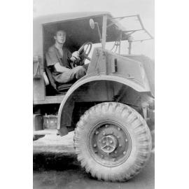 C. Stoner in truck, Garbutt, Townsville, [1940s]
