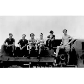 Max Thomas, Ray Heyer, George Quist, Blue Caulfield and Jack Danielson on truck, Garbutt Townsville, ca 1940 