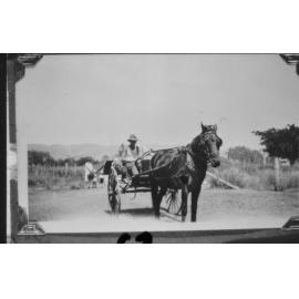 The Neville family with Charlie Riggs driving them in a sulky, at Manton Railway Station, 1930 