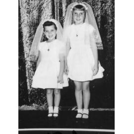 Janelle Dumaresq and Leanne McIntosh at First Communion Class, ca 1966 