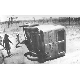 Overturned ambulance, Collinsville, ca 1930 