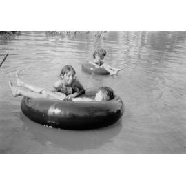 Nola McKergow with Kenneth McKergow, Rollingstone Creek tributary, ca 1950