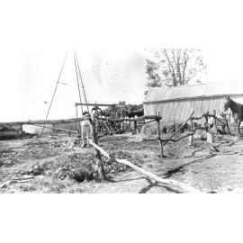 Sid Beck at Kia-Ora property with irrigation machinery, ca 1913 