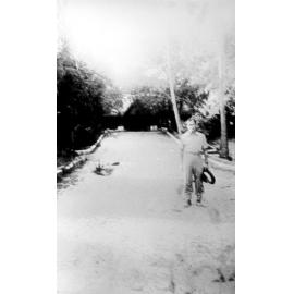 Magnetic Island, Don Carr outside ACF Hostel, 1944 