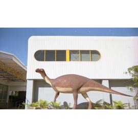 Dinosaur statue in front of the Museum of Tropical Queensland, Townsville, 1991