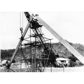 Putting roof beams into place, St. Peter's Church, West End, Townsville, 1964. 
