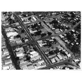 Aerial view of the Townsville city area, MIM House under construction, 14 May 1970