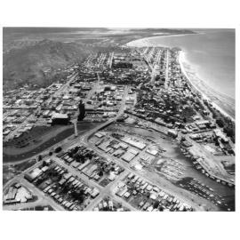 Aerial view of Townsville city and coastline, 1978 