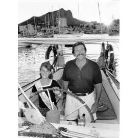 Coastguard Princess quest entrant, Tania Webb takes the helm of the Southern Cross, with skipper Jim Theroux. 