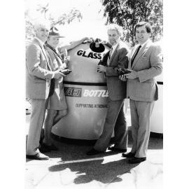Alderman Mike Reynolds and Mr Bob Katter at a glass recycling bin, Townsville. 