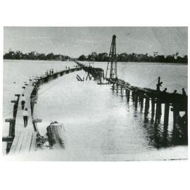 Bypass walkway constructed for repair of the flood destroyed section of the Burdekin River railway bridge, 1922