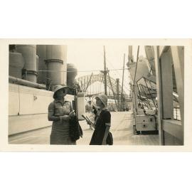 Elsie Quelch (senior) and daughter Elsie (junior) onboard the sports deck of the "Strathnaver", [Sydney]