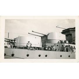 Naval ship and sailors in harbour