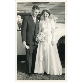 Family photograph from the Quelch Forno collection : The wedding of Beryl Forno and Ron Quelch, at the Hermit Park Methodist Church, Townsville, 9th April 1955