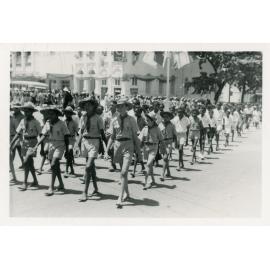 Scouts in a procession in Denham Street, Townsville, March 1954
