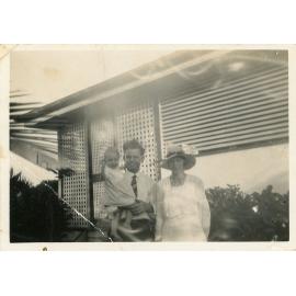 Tom and Alma with Beryl in front of Grandma Anderson's house, Camp Street, Mundingburra, Townsville