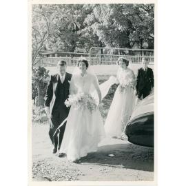 Beryl Forno as bridesmaid for the wedding of Gordon Wotherspoon and Pat Hughes, Townsville, 26 November 1954