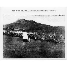 The Rev. Mr. Williams holding church services, Townsville encampment, 24 June, 1901