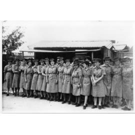 Australian 2/14th A.G.H. (Australian General Hospital), Pallarenda Beach, Townsville, 1943. Members of the Australian Medical Women's Army Service (AMWAS) waiting to march