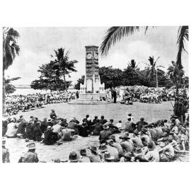 ANZAC Day gathering at the Cenotaph, ANZAC Park, the Strand, Townsville, 25 April 1942