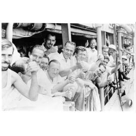 Survivors of the sinking of the [Rangitane] and other ships by German raiders on arrival in Townsville aboard [Nellore], 4 January 1941