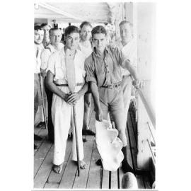 Survivors of the sinking of the [Rangitane] and other ships by German raiders on arrival in Townsville aboard [Nellore], 4th January 1941