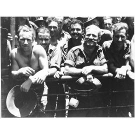 Members of the 24th Aust. Infantry Brigade at Townsville after many months fighting in the Finschhafen area, New Guinea, 28 January 1944