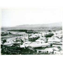 View of the Townsville City area, showing the Victoria Bridge Hotel and the Gas Works on Ross Creek, Townsville, [1901-1927]