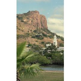 View over Ross Creek of Castle Hill and the T&G clocktower, Townsville, 1991