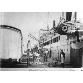 Loading a shipment of frozen meat, Jetty wharf, Townsville, 1924. 