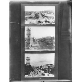 Frame containing three photographs of Flinders Street, Townsville, dated 1875, 1910 and 1927. 