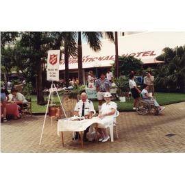 Salvation Army Officers collecting donations at the Cotters Market in Flinders Mall, Townsville, 1991