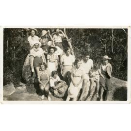 Group of people posing for an outdoor photograph, New Year, 1939