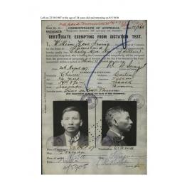 Certificate exempting from dictation test : Mar Fan, 1907-1946