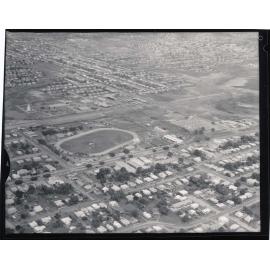 Aerial view of the showground and Foxwood Timber Yard, West End, Townsville, 1973
